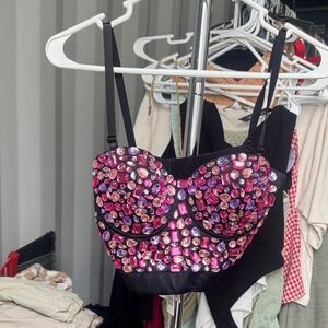 Embellished Black and Pink Bustier